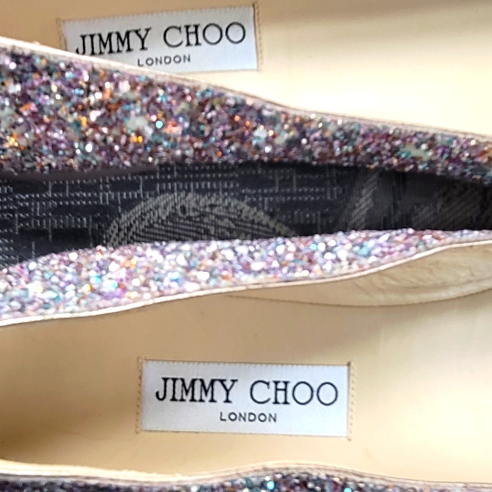 Jimmy Choo Multicolor Glitter Square-Toe Flats - Picture 9 of 15